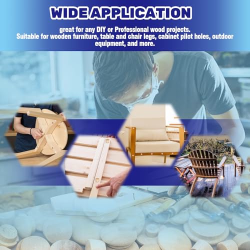 Image of 160 Pcs 2 Styles Wood Hole Plugs Assortment Set, 3 /16 Inch, 5 /16 Inch, 3 /8 Inch, 1 /2 Inch Hardwood Maple Button Cap, Flush Type Wooden Screw Covers for Decor Furniture