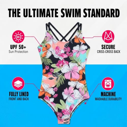 Image of Kanu Surf Girls' Reese UPF 50 Beach Sport Criss-Cross One Piece Swimsuit