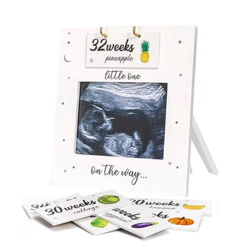 Jonuin Baby Scan Photo Frames with 8-40 Weeks Countdown (Fruit/Vegetable), Ultrasound Baby Photo Frame, Mum to be Gift