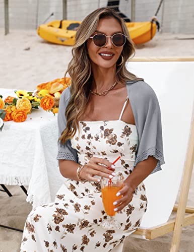 Image of Totatuit Women's Short Sleeve Bolero Shrug for Dresses Open Front Knit Cropped Cardigan Loose Sheer Cardigan Sweater