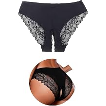 ohmydear Womens Crotchless Lace Panties Seamless Briefs Bikini Underwear | Nylon Swim Fabric, Raw Cut Seamless Edge, Breathable Lace Back Panel, Soft Stretch Fit,Sexy Open Crotch Design