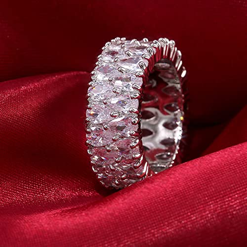Cuteshop 925 Sterling Silver 9mm Full Shiny Perfect Pear Cut Double Row Teardrop Cubic Zirconia Crystal Diamond Wedding Ring Band for Women4