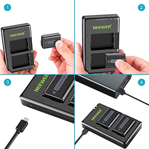 Image of Neewer 2-Pack NP-FW50 Replacement Battery and Dual USB Charger Compatible with Sony ZV-E10, A7, A7R, A7RII, A7II, A7SII, A7S, a3000, a5000, a6000, a6300, a6400, a6500, RX10 Series Camera