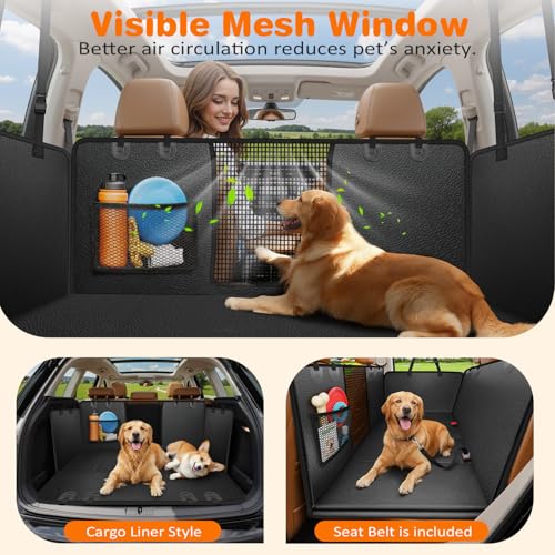 Image of URPOWER PU Leather Backseat Extender for Dogs, Hard Bottom Dog Car Seat Cover for Back Seat, Waterproof Dog Car Hammock Anti-Scratch Pet Rear Seat Protector Travel Bed for Car, SUV, and Small Truck