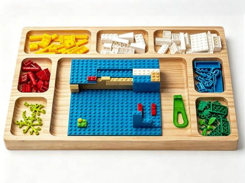 Wood Building Baseplate Tray for Lego with 8-Compartment