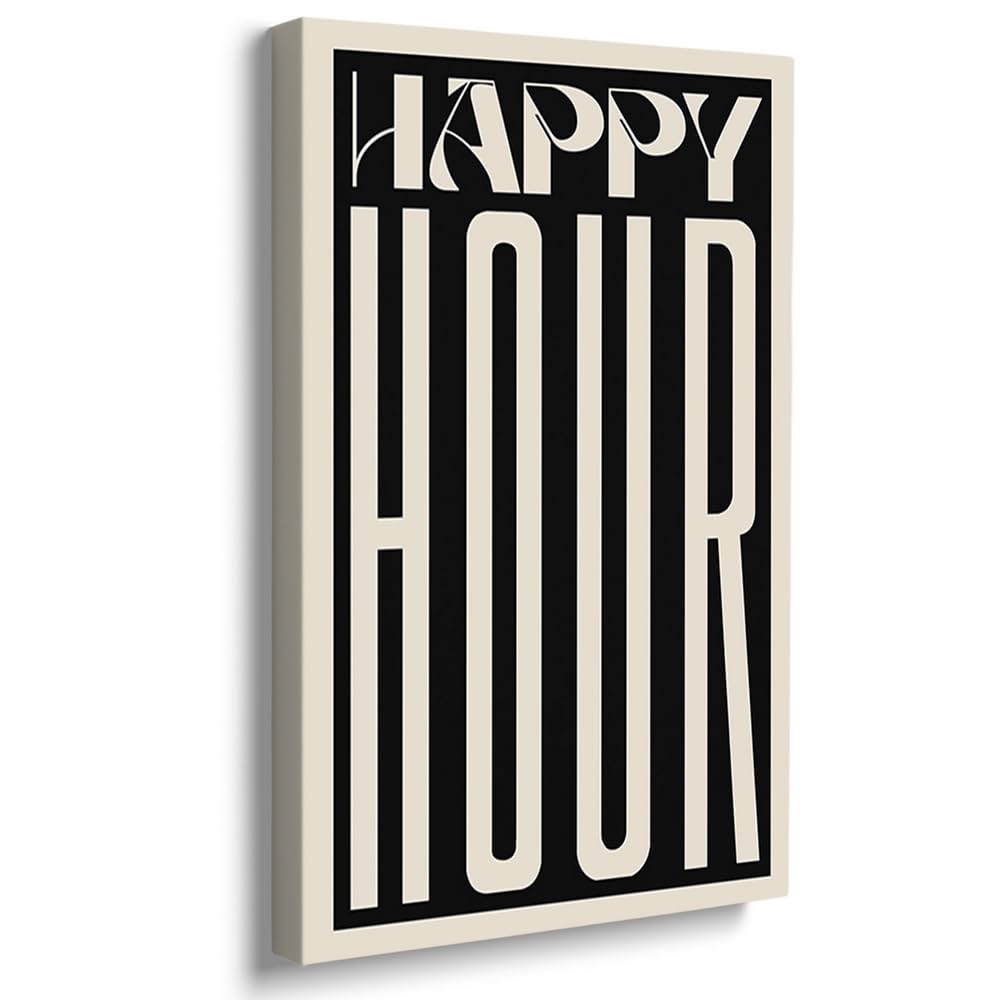 Trendy Happy Hour Print Preppy Canvas Wall Art Black and White Happy Hour Vintage Posters Cart Bar Decor Trendy Quote Print, Positive Quote Art Poster,Funky Home Decor Girls Room Decor 16"x24"