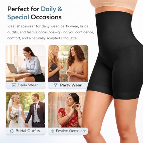 Image of BABO & BABY High Waisted Tummy Control Shapewear Shorts for Women | Seamless Slimming Body Shaper | Invisible Under Dress | Mid-Thigh Thigh Chafing Control | Comfortable (Skin)