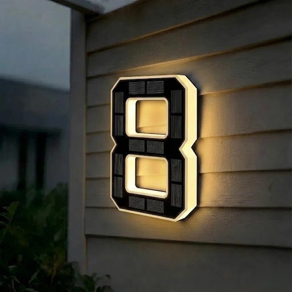 Solar House Numbers for Outside, 4.7"/6.7"/9" LED Lighted Address Sign for House, IP65 Waterproof Illuminated Modern Numbers, Dusk to Dawn Auto-Glow for Home Mailbox Yard(8-Black,4.7")