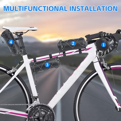 Nvaav Waterproof Bike Handlebar Bag - 2L Front Frame Roll Pouch With Shoulder Strap, Road Mountain Bicycle Professional Cycling Travel Accessories, Multi-Functional Storage, Installable Frame Seat Bags thumb #4