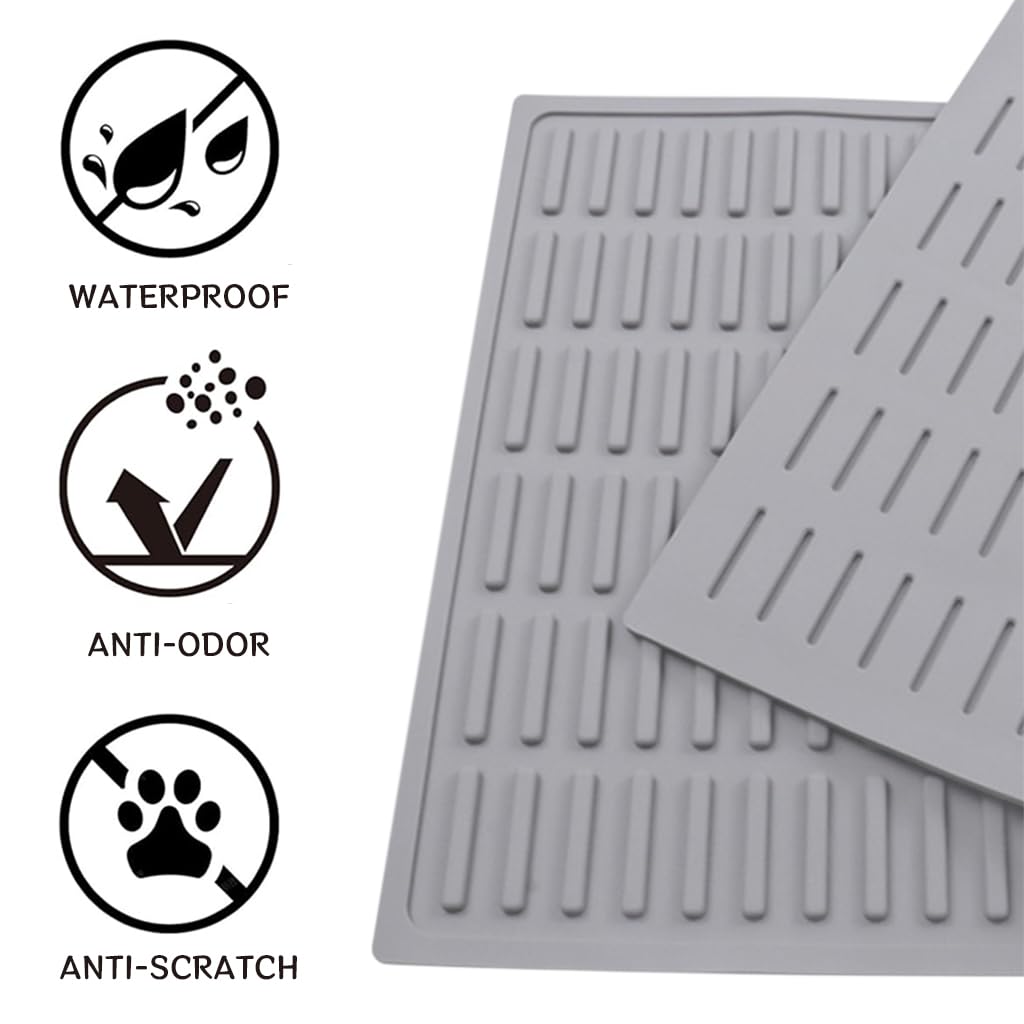 Qpets® Silicone Cat Litter Mat, Anti-Slip Cat Litter Mat, Grooved Trapping Design to Contain Litter & Mess Waterproof & Easy to Clean Wipe - 24x12 Inches 3