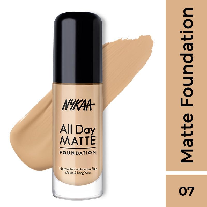 Image of Nykaa All Day Matte Long Wear Liquid Foundation, Sand 07 | Normal To Combination Skin