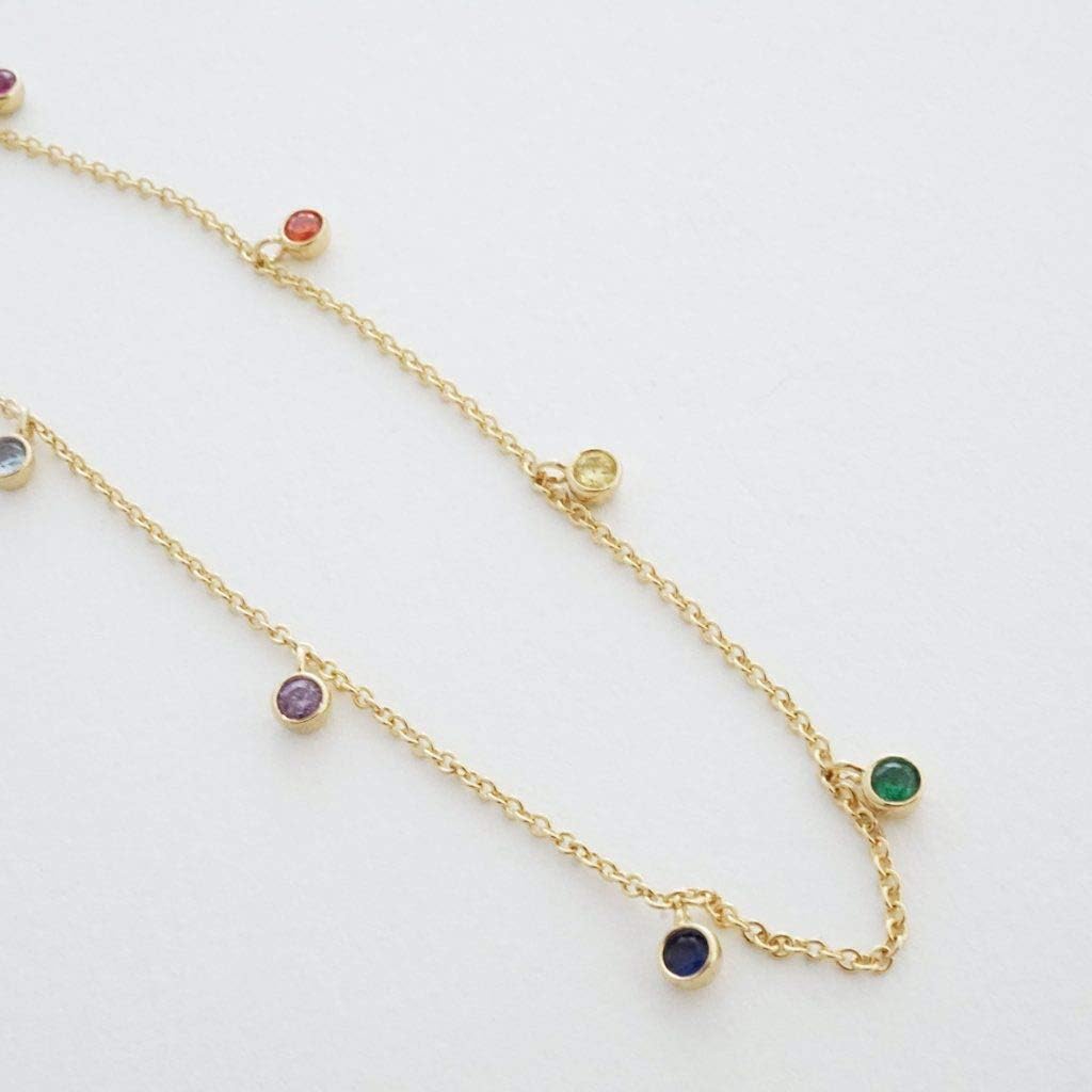Honeycat Rainbow Crystal Bezel Charms Necklace in Gold, Rose Gold, or Silver | Minimalist, Delicate Jewelry