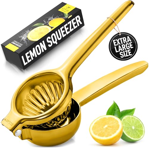 Image of Zulay Kitchen Extra Large Lemon Squeezer Stainless Steel - Easy Squeeze Heavy Duty Lemon Juicer Hand Press - Ergonomic Citrus Squeezer & Fruit Juicer for Small Oranges, Lemons, & Limes - Gold
