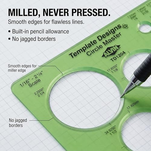 Image of ALVIN, TD1204, Circle Master Template, Drawing and Drafting Tool for Artists, Architects, Design and Drafting, 7.25 inch x 8.25 inch x .030 inch