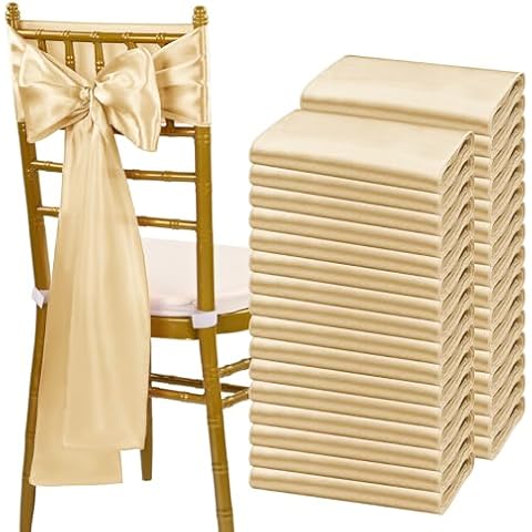 fani 120 PCS Champagne Satin Chair Sashes Bows Universal Chair Cover for Wedding Reception Restaurant Event Decoration Banquet,Party,Hotel Event Decorations (7 x 108 inch) Cover
