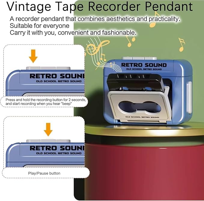 Image of KPS Retro Sound Mini Voice Recorder Keychain | Portable Audio Recording Design Key Holder For Bag /Car /Bike | Fun Retro Keyring For Kids & Adults (Pack of 1,Multicolor)
