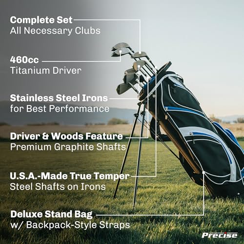 Image of Precise S7 Men's Complete Right Handed Golf Club Set | Complete Regular & Tall Mens Golf Clubs Set | with 4 HC's, Lightweight Shafts & Spacious Stand Bag w /Storage Pockets & Dual Straps for Carrying