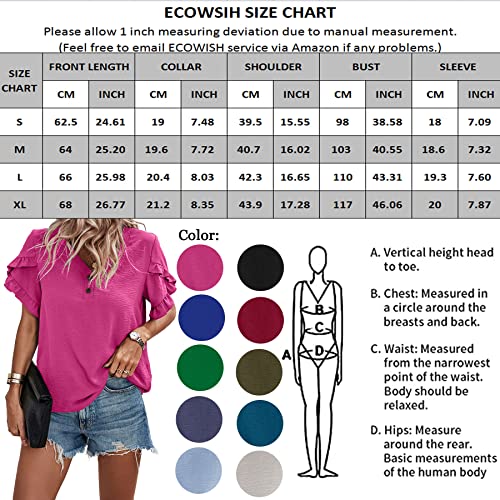 Ecoiwsh Womens Summer Tops Dressy Casual Ruffle Short Sleeve Tunics Shirts Blouses Spring Tops For Women Black L #TOP3
