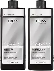 Truss Basic Shampoo e Condicionador Profissional, Hidratante com Creatina e Óleo de Abacate, 1L, Kit com 2 unidades