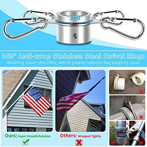 REERON 1\" Flag Pole Rings Clips 360° Rotating Flagpole Swivels Clips Flag Mounting Rings - Aluminum Alloy Anti Furling Flagpole Rings Flag Parts Kit for 0.75-1.02 Inch Diameter Pole (Silver - 4PCS)