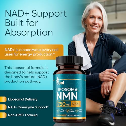 Image of Fuel Liposomal NMN 750mg per Serving (500mg NMN + 250mg TMG) - Enhanced Absorption Nicotinamide Mononucleotide Supplement - NAD+ Support, 60 Capsules, Non-GMO, Lab Tested