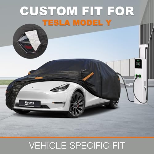 Kayme 7 Layers Car Cover Custom Fit for Tesla Model Y, Waterproof All Weather for Automobiles, Outdoor Full Car Cover Sun Rain UV Snow Protection.with Zipper and Charging Port. Black - Image 5