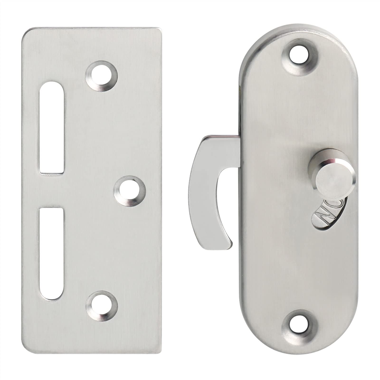 Cerradura de privacidad con hebilla de ángulo recto for puerta móvil de 90 grados, cerradura de puerta con botón deslizante de acero inoxidable 304 y cerradura de perno, 1 Uds.