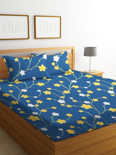 Image of HOMEKART 3D Printed 144 Tc Microfiber Double Bedsheet with 2 King Size Pillow Covers Breathable | Wrinklfree | Summer | Topsheet (Blue Cricle Print, 90 x 90 Inches)