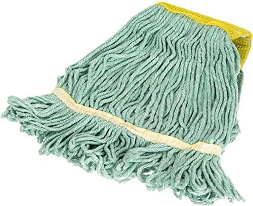 Image of SPARTA Flo-Pac Cotton Mop Head, Loop-Ended, Wide Band with Yellow Band for Organized Cleaning, Small, Green