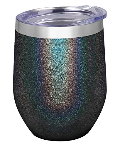 Image of SUNWILL Insulated Wine Tumbler with Lid Iridescent Charcoal, Double Wall Stainless Steel Stemless Insulated Wine Glass 12oz, Durable Insulated Coffee Mug, for Champaign, Cocktail, Beer, Office