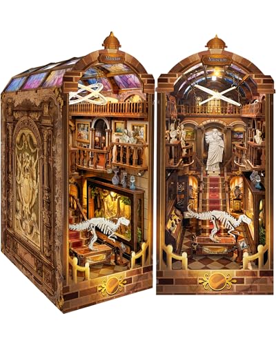 Quanquer DIY Book Nook Kit?DIY Dollhouse Booknook with LED Light - 3D Wooden Puzzle Miniature House Kits - Creative DIY Crafts for Adults - Bookshelf Insert Decor - Gifts Friends Festival(Museum)