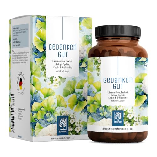 NATURTREU® Ginkgo-Biloba 50:1 & Löwenmähne Pilz Komplex - mit Brahmi-Extrakt Cholin & L-Cystein – 120 Kapseln vegan und hochdosiert mit 30% Polysaccharide und 5% Beta-Glucane