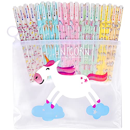 Fabur 20pcs Bolígrafos de unicornio para Niñas, Juego de Bolígrafos de Unicornio Pluma Escribir Suave fIrma de Tinta