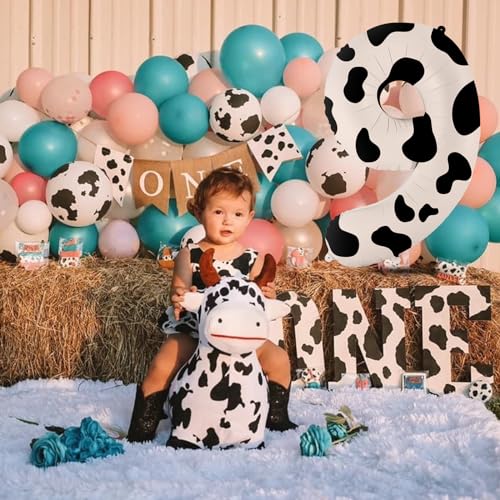 Image of 40 Inch Cow Print Balloons - Number 9 Balloons for 9th Birthday Decorations, Large Cow Number Balloons for Western Party Decor