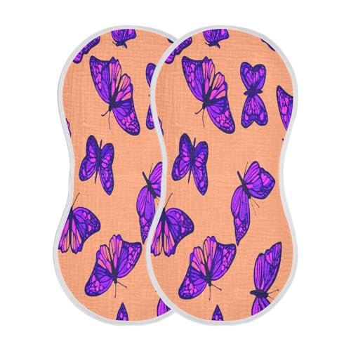 Kigai Butterflies Burp Cloths for Baby 4-Layer Cotton Muslin Burping Cloths 22x11 inch Super Soft & Absorbent Spit Up Burp Rags for Newborn Boys Girls 2 Pack