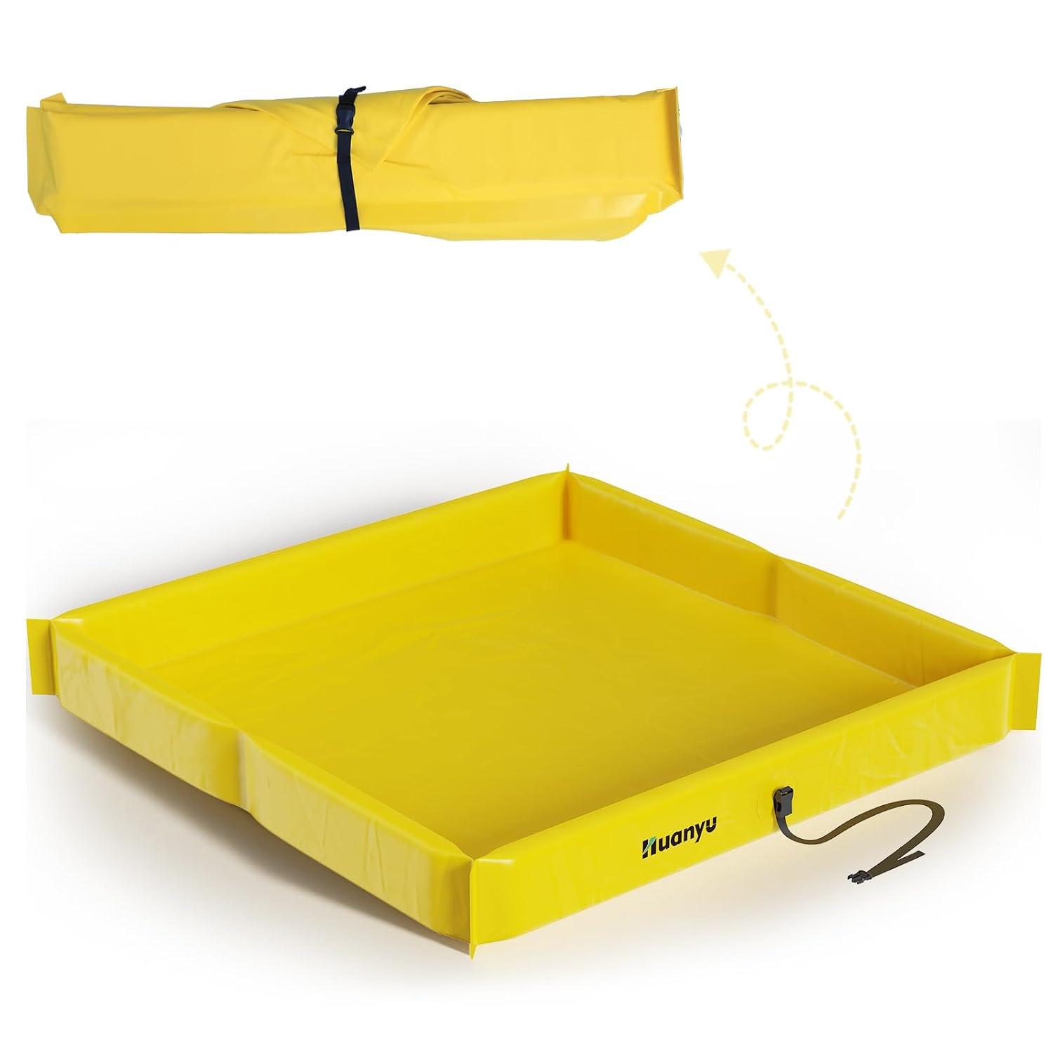 Huanyu Folding Duck Ponds 3'×3'×6" Portable Spill Containment Berm Platform Tray PVC Mini Spill Berm Heavy-Duty, Yellow (3' x 3' / 0.9m x 0.9m)