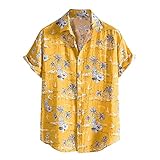 Herren Sommer bedruckter Kragen aus Baumwolle und Leinen,lässig,locker,kurzärmelig,Hemdbluse,Freizeit Hemd Sommerhemd Hawaiihemd Muskelshirt Gym Tank Top Beach Urlaub Hemd Eaylis
