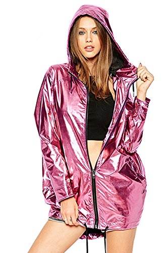 Hoodies Outerwear Long Sleeve Sweatshirt Gold Metallic Zipper Up Punk Raincoat Showerproof Outerwear Jacketâ€¦