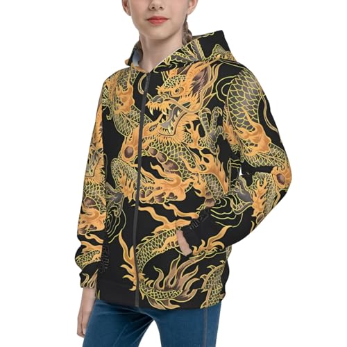 Oriental Dragon Kids Pullover Hoodies Boys Zip Up Sweatshirts Girls Athletic Clothes with Pocket