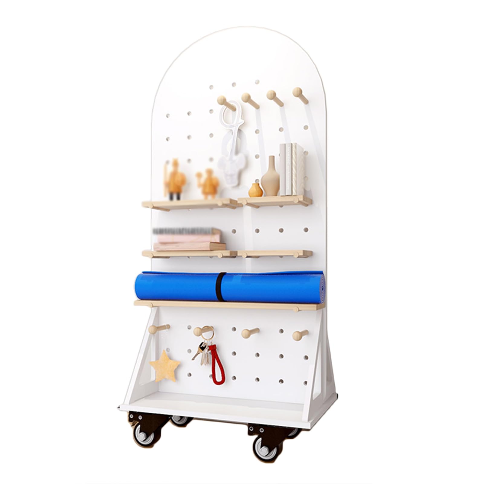Organizador de almacenamiento de pared, estante de herramientas de madera móvil, tablero de clavijas decorativo para almacenamiento y exhibición en cocina, sala de estudio, garaje, kit de combinación