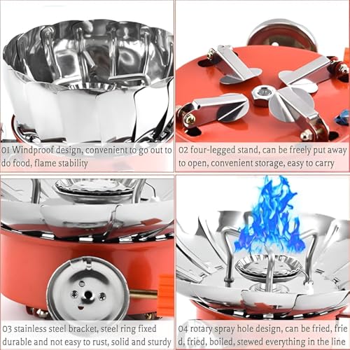 Image of Portable Camping Gas Stove Windproof Backpacking Gas Burner with Electronic Ignition Adjustable Flame Control Lightweight Folding Propane Butane Stove for Hiking, Outdoor Cooking & Camping