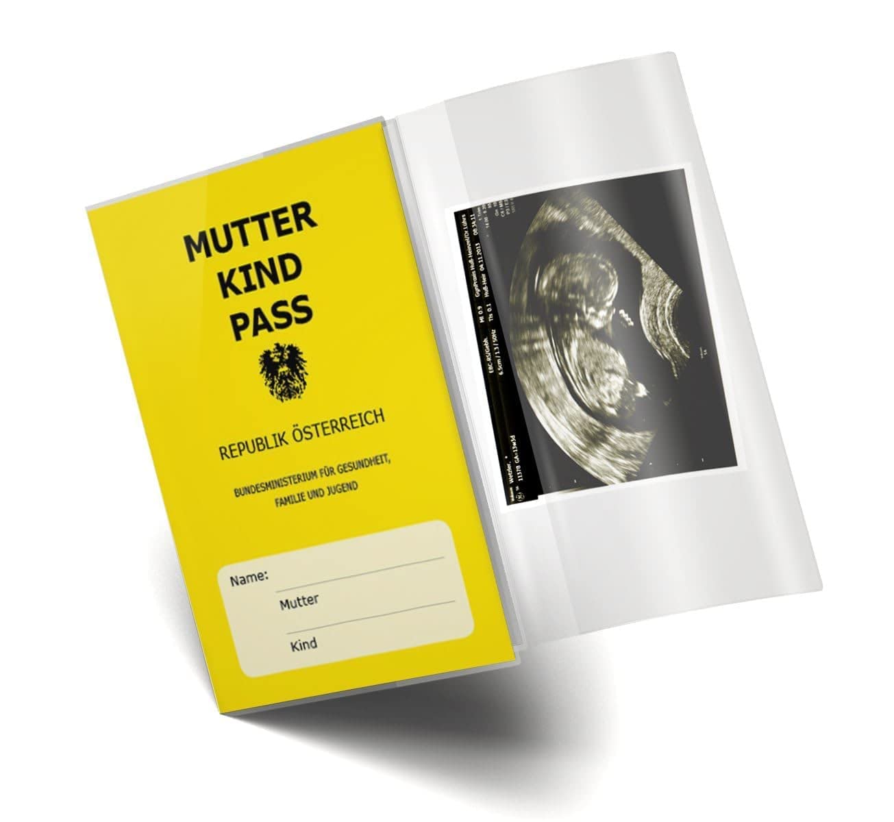 Olgs 50er Pack Mutterkindpasshülle Transparent Österreich - MKP Schutzhülle Blanko mit Ultraschallbildfach, Schwangerschaft