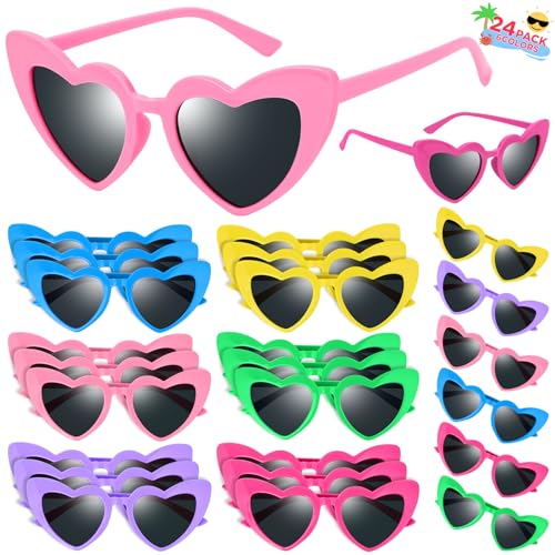 GINMIC Valentines Heart Sunglasses for Kids, 24PACK Trendy Heart Shaped Sunglasses Bulk, Kids Sunglasses Party Favors