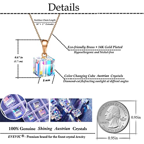 EVEVIC Austrian Crystal Cube Pendant Necklaces for Women 14K Gold Plated Hypoallergenic Dainty Jewelry4