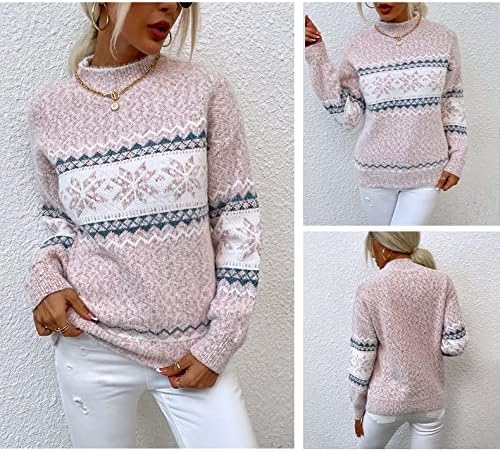 Women's 2026 Fall Winter Tops Christmas Snowflakes Half Turtleneck Knitted Pullover Sweater Holiday Vacation Tops - Image 4