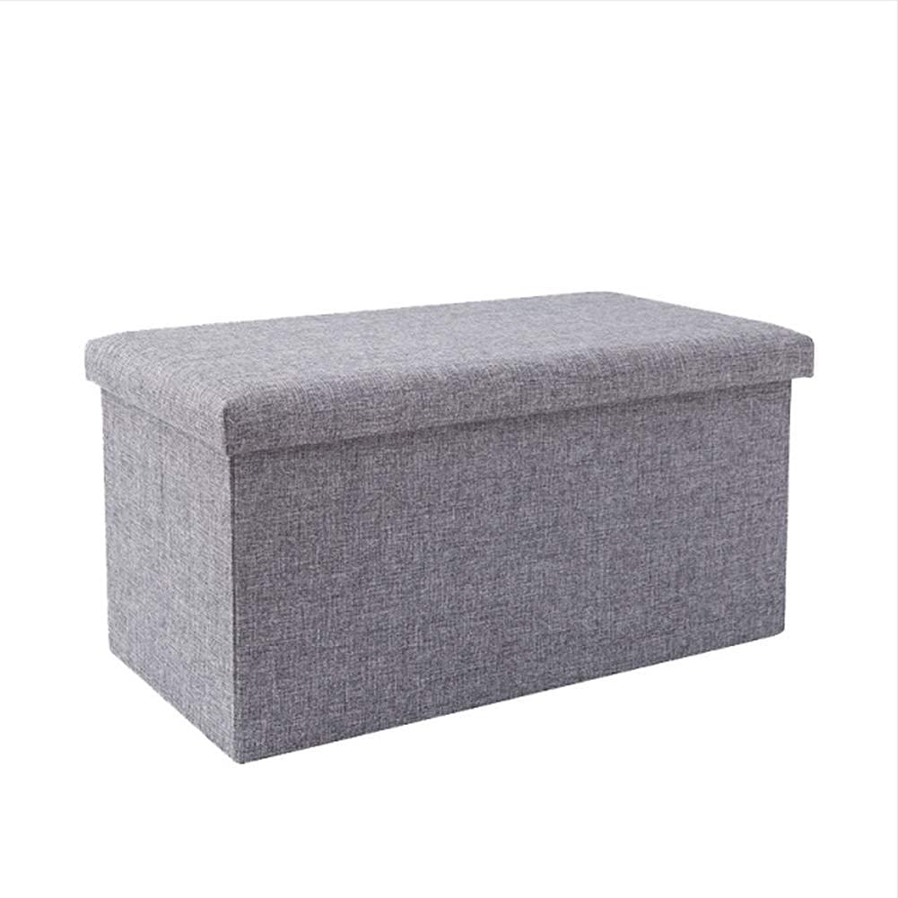 Pouf ottoman pliable rangement lin gris grand coffre salon banquette coffre