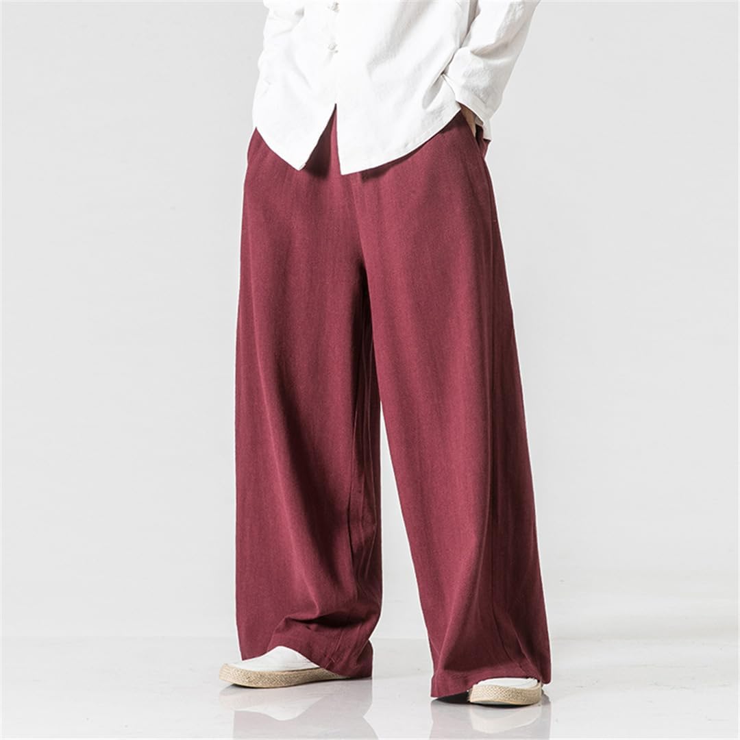 Linen Pants Men Loose Flared Pants Large Size Wide-Leg Pants Yoga Skirt Pants Trousers