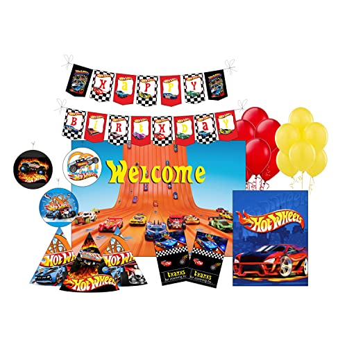 Image of PRETTY UR PARTY Hot Wheels Party Decorations Kit-80 Pcs Includes Banner|Balloons|Thank You|Centerpiece|Danglers|Hot Wheels Party Supplies|Racing Cars Birthday Decor|Diy Decor Pack For Kids|Boys
