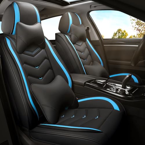 Image of ADERN Car Seat Covers for Jeep Wrangler 2000-2026, Premium Nappa Leather Car Seat Cover, Stylish Sport Seat Covers, Automobile Seat Cover Sets.(Luxury 2 Seats /Black Blue)