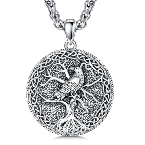 Raven Necklace 925 Sterling Silver Viking Celtic Raven Pendant Norse Raven Jewelry Gift for Men Women